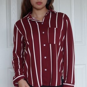 Maroon/burgundy striped button-up